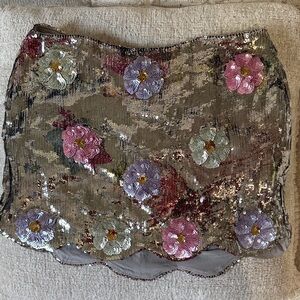 Brandon Maxwell Sequin Floral Mini Skirt